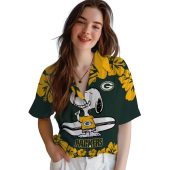 Unisex Green Bay Packers Snoopy Surfing Hawaiian Shirt Green Yellow Hibiscus Floral Print Short Sleeve Button Down 4 Eh5l1.jpg - sohemix