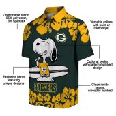 Unisex Green Bay Packers Snoopy Surfing Hawaiian Shirt Green Yellow Hibiscus Floral Print Short Sleeve Button Down 5 Rf1b5.jpg - sohemix