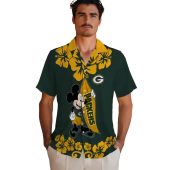 Unisex Green Bay Packers Surfing Mickey Mouse Hibiscus Floral Hawaiian Button Down Shirt 2 Lyj1f.jpg - sohemix