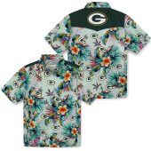 Unisex Green Bay Packers Tropical Floral Foliage Print Casual Hawaiian Button Down Shirt 3 Uwean.jpg - sohemix