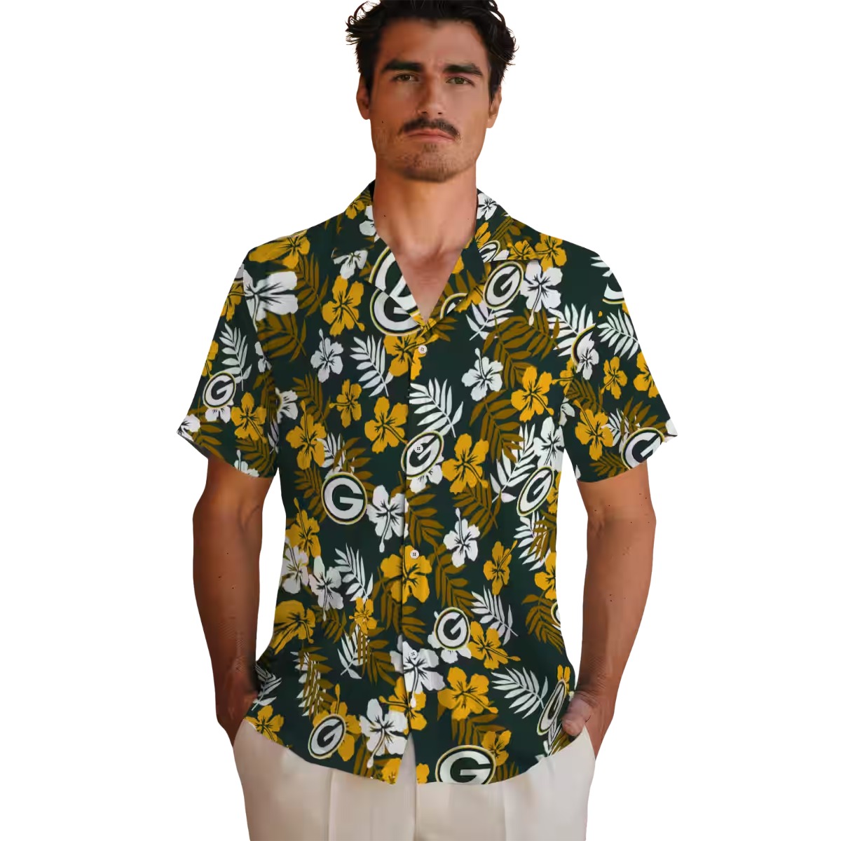 Unisex Green Bay Packers Tropical Floral Hawaiian Button-Down Shirt with Team Logo