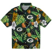 Unisex Green Bay Packers Tropical Hawaiian Shirt Dark Green Button Down With Toucan Pineapple Hibiscus Print 1 Pdd9z.jpg - sohemix