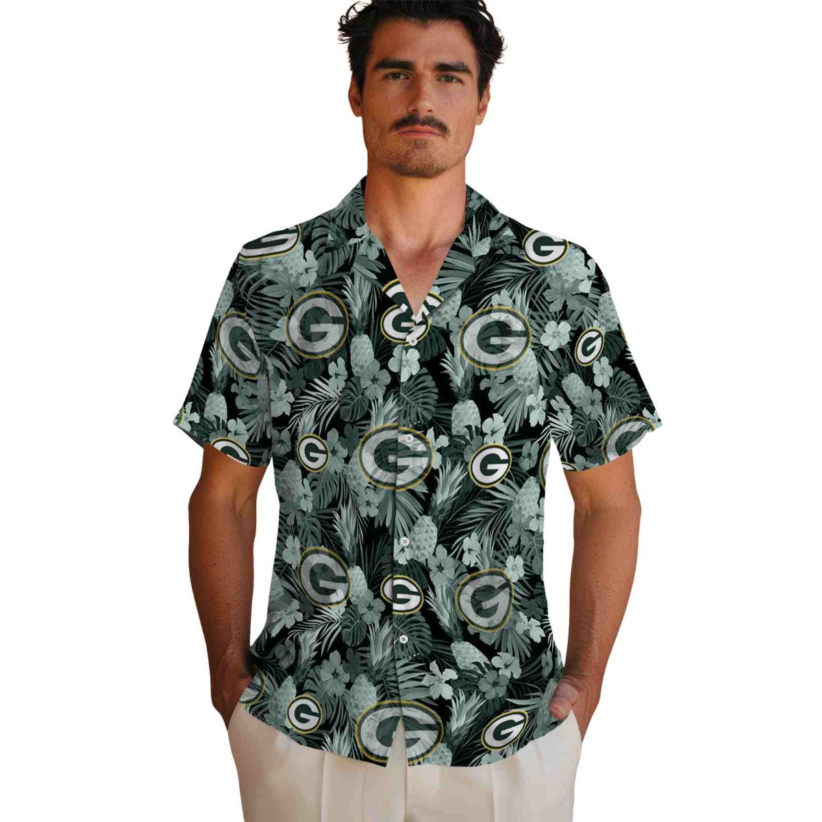 Unisex Green Bay Packers Tropical Hawaiian Shirt with Floral Pineapple Print - Casual Button-Down Fan Gear