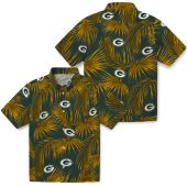 Unisex Green Bay Packers Tropical Hawaiian Shirt With Golden Palm Leaf Pattern Dark Green Button Down 3 A52ln.jpg - sohemix