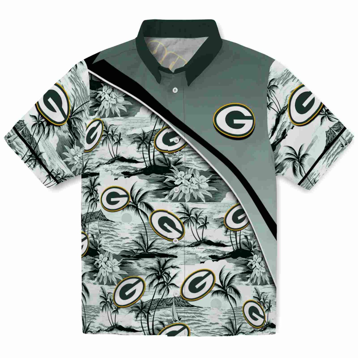 Unisex Green Bay Packers Tropical Sunset Palms Hawaiian Button-Down Shirt