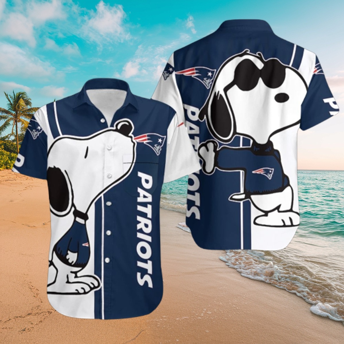 Unisex Hawaiian Shirt with Snoopy New England Patriots Graphic - Casual Summer Beach Button-Down