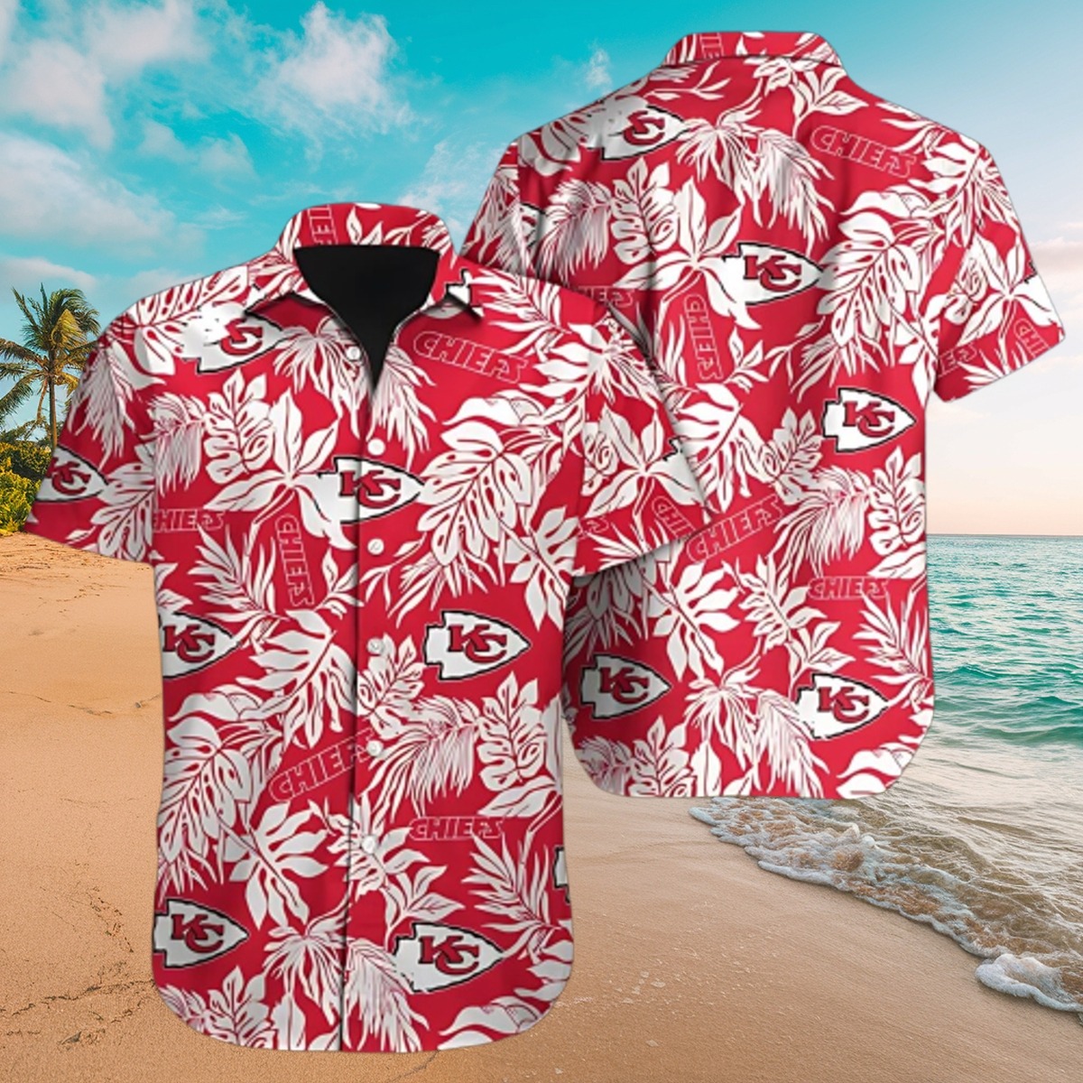 Unisex Kansas City Chiefs Red Tropical Leaf Hawaiian Shirt - Casual Button-Down Aloha Print