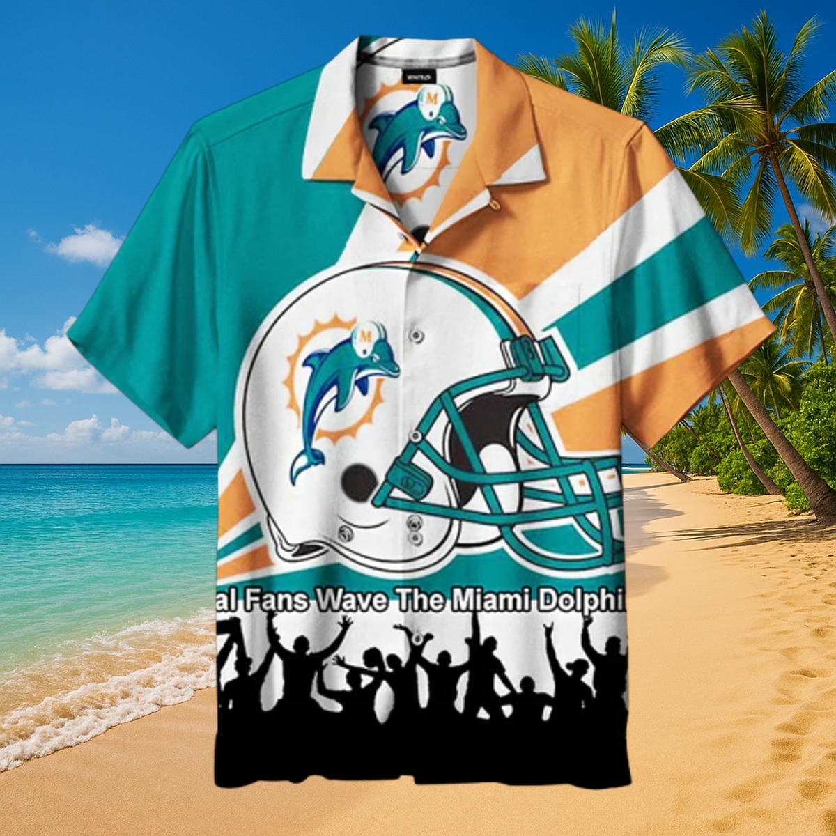 Unisex Miami Dolphins Hawaiian Shirt with Team Logo, Helmet, Dolphin, and Cheering Fans Graphic - Tropical Casual Button-Down