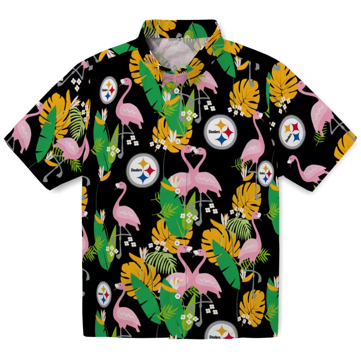 Unisex Pittsburgh Steelers Flamingo Tropical Hawaiian Button-Down Shirt
