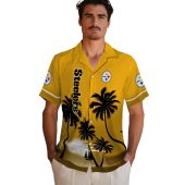 Unisex Pittsburgh Steelers Gold Black Hawaiian Shirt With Beach Sunset Palm Tree Print Tropical Button Down 2 8yolv.jpg - sohemix