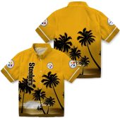 Unisex Pittsburgh Steelers Gold Black Hawaiian Shirt With Beach Sunset Palm Tree Print Tropical Button Down 3 Y5xva.jpg - sohemix