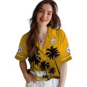 Unisex Pittsburgh Steelers Gold Black Hawaiian Shirt With Beach Sunset Palm Tree Print Tropical Button Down 4 866j4.jpg - sohemix