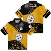 Unisex Pittsburgh Steelers Gold Black Wave Hawaiian Shirt With Football Helmet Graphic Casual Button Down 3 5fy1c.jpg - sohemix