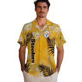 Unisex Pittsburgh Steelers Gold Hawaiian Shirt With Tropical Hibiscus Flower And Palm Leaf Print Button Down 2 D2v0h.jpg - sohemix