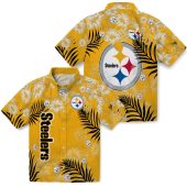 Unisex Pittsburgh Steelers Gold Hawaiian Shirt With Tropical Hibiscus Flower And Palm Leaf Print Button Down 3 Ngoce.jpg - sohemix