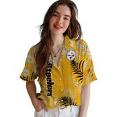 Unisex Pittsburgh Steelers Gold Hawaiian Shirt With Tropical Hibiscus Flower And Palm Leaf Print Button Down 4 Kgacj.jpg - sohemix