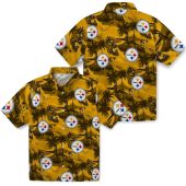 Unisex Pittsburgh Steelers Gold Tropical Hawaiian Button Down Shirt With Palm Tree Beach Print 3 Wnmdj.jpg - sohemix