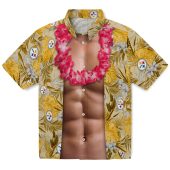 Unisex Pittsburgh Steelers Gold Tropical Hawaiian Shirt With Muscular Chest Illusion Print Casual Button Down 1 E471t.jpg - sohemix