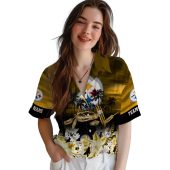 Unisex Pittsburgh Steelers Gold Yellow Tropical Hawaiian Button Down Shirt With Canoe Palm Trees And Floral Print 4 Qafwv.jpg - sohemix