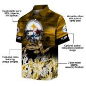 Unisex Pittsburgh Steelers Gold Yellow Tropical Hawaiian Button Down Shirt With Canoe Palm Trees And Floral Print 5 4owtl.jpg - sohemix
