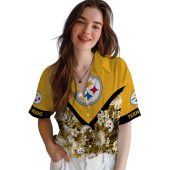 Unisex Pittsburgh Steelers Hawaiian Aloha Shirt Gold Yellow Tropical Floral Print Chevron Design Button Down 4 Vxmen.jpg - sohemix