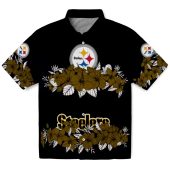 Unisex Pittsburgh Steelers Hawaiian Shirt Black Gold Hibiscus Floral Print Casual Aloha Button Down 1 Fyet0.jpg - sohemix