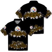 Unisex Pittsburgh Steelers Hawaiian Shirt Black Gold Hibiscus Floral Print Casual Aloha Button Down 3 Os6my.jpg - sohemix