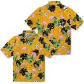 Unisex Pittsburgh Steelers Hawaiian Shirt Gold Flamingo Tropical Leaf Print Button Down 3 Jlg89.jpg - sohemix