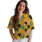 Unisex Pittsburgh Steelers Hawaiian Shirt Gold Flamingo Tropical Leaf Print Button Down 4 Emqc6.jpg - sohemix