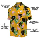 Unisex Pittsburgh Steelers Hawaiian Shirt Gold Flamingo Tropical Leaf Print Button Down 5 6abpe.jpg - sohemix