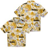 Unisex Pittsburgh Steelers Hawaiian Shirt Gold Tropical Plant Print With Logo And Text Casual Button Down 3 Lkvv4.jpg - sohemix