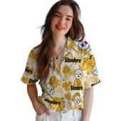 Unisex Pittsburgh Steelers Hawaiian Shirt Gold Tropical Plant Print With Logo And Text Casual Button Down 4 1ekrr.jpg - sohemix