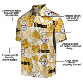 Unisex Pittsburgh Steelers Hawaiian Shirt Gold Tropical Plant Print With Logo And Text Casual Button Down 5 Ry0n9.jpg - sohemix