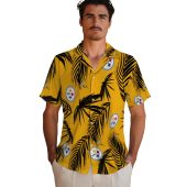 Unisex Pittsburgh Steelers Hawaiian Shirt Gold With Black Palm Leaf Tropical Print Casual Button Down Short Sleeve 2 7owji.jpg - sohemix
