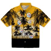 Unisex Pittsburgh Steelers Hawaiian Shirt Gold Yellow Black Sunset Palm Tree Tropical Button Down 1 1j1vb.jpg - sohemix