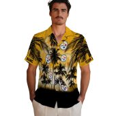 Unisex Pittsburgh Steelers Hawaiian Shirt Gold Yellow Black Sunset Palm Tree Tropical Button Down 2 5bgoz.jpg - sohemix
