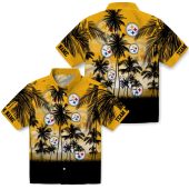 Unisex Pittsburgh Steelers Hawaiian Shirt Gold Yellow Black Sunset Palm Tree Tropical Button Down 3 D8sca.jpg - sohemix