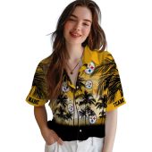 Unisex Pittsburgh Steelers Hawaiian Shirt Gold Yellow Black Sunset Palm Tree Tropical Button Down 4 7rnja.jpg - sohemix