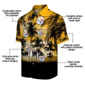 Unisex Pittsburgh Steelers Hawaiian Shirt Gold Yellow Black Sunset Palm Tree Tropical Button Down 5 Psvt0.jpg - sohemix