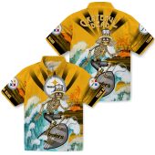 Unisex Pittsburgh Steelers Hawaiian Shirt Surfing Skeleton Tropical Beach Button Down 3 Ut23e.jpg - sohemix