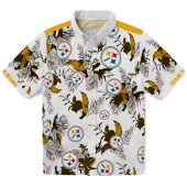 Unisex Pittsburgh Steelers Hawaiian Shirt Tropical Botanical Print White Gold Button Down 1 Cek8t.jpg - sohemix