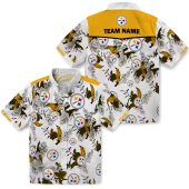Unisex Pittsburgh Steelers Hawaiian Shirt Tropical Botanical Print White Gold Button Down 3 721jr.jpg - sohemix