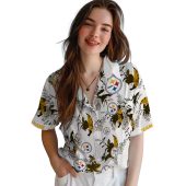 Unisex Pittsburgh Steelers Hawaiian Shirt Tropical Botanical Print White Gold Button Down 4 90kuw.jpg - sohemix
