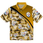 Unisex Pittsburgh Steelers Hawaiian Shirt Tropical Sunset Beach Palm Tree Print Gold Diagonal Stripe Casual Button Down 1 K8tyu.jpg - sohemix