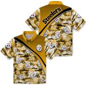 Unisex Pittsburgh Steelers Hawaiian Shirt Tropical Sunset Beach Palm Tree Print Gold Diagonal Stripe Casual Button Down 3 Gjbga.jpg - sohemix