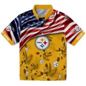Unisex Pittsburgh Steelers Hawaiian Shirt With American Flag Gold Tropical Floral Pattern Button Down 1 Th6dv.jpg - sohemix