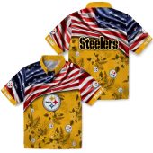 Unisex Pittsburgh Steelers Hawaiian Shirt With American Flag Gold Tropical Floral Pattern Button Down 3 8pr1m.jpg - sohemix