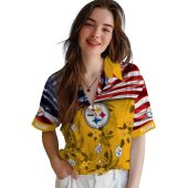 Unisex Pittsburgh Steelers Hawaiian Shirt With American Flag Gold Tropical Floral Pattern Button Down 4 Oukkn.jpg - sohemix