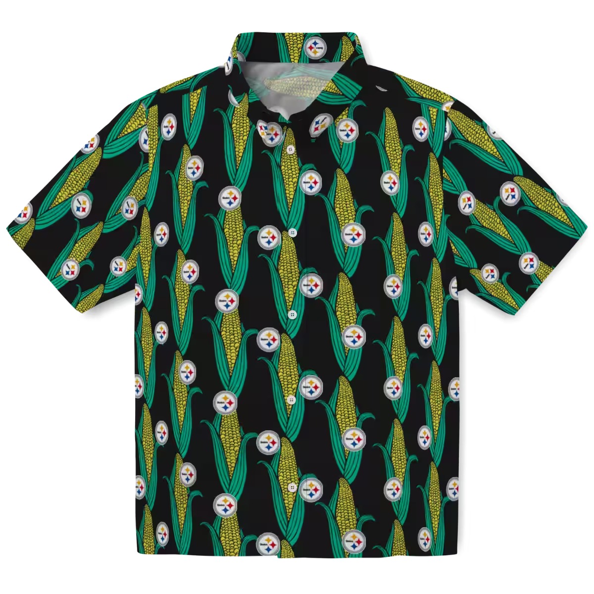 Unisex Pittsburgh Steelers Hawaiian Shirt with Corn Pattern - Black Casual Button-Down