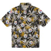Unisex Pittsburgh Steelers Hawaiian Shirt With Palm Tree Pattern Black Gold Tropical Button Down 1 Ulo04.jpg - sohemix